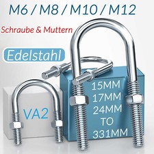 U-Bügel Schraube & Muttern Edelstahl 2A Rundstahlbügel Rohrschelle M6 M8 M10 M12