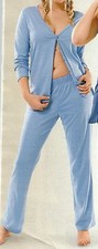 SCHLAFANZUG PYJAMA - Garnitur Hausanzug Baumwolle blau 44 / 46