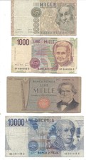 Geldschein Banknote Italien 3x1000 + 10000 Lire