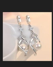 Lange 925 Silber Ohrringe mit Perlen  Elegantes Tropfendesign, Damen