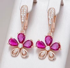 Damen Ohrringe/Ohrhänger 14k 585 Rolled Rosegold Roter Zirkonia 3,2cm 