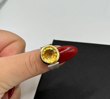 925 Silberring mit gelbem Stein – Citrin Vergoldete Fassung – Damenring Gr.54
