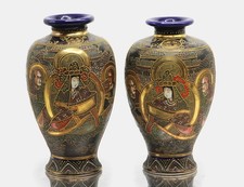 VASE SATSUMA Vasen Set Japan PORZELLAN Reliefdekoration Satsuma-Keramik Shimazu