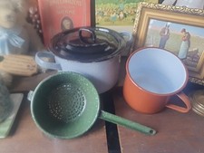 ORIGINAL EMAILLE TOPFSET AUS DER DDR TOPF MIT DECKEL SIEB STÜPPEL RETRO VINTAGE 