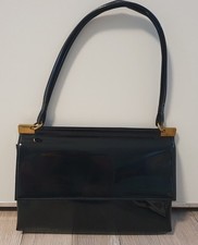 Vintage Henkeltasche Handtasche Ledertasche Elegant schwarz Lack Damentasche