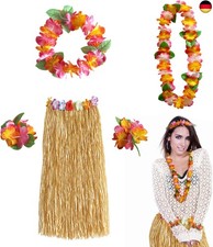 FUIPVGI Hawaiian Hula Rock Kostüm Set, Girlanden Gras Rock für Erwachsene, P
