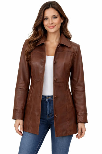 Brauner leder trenchcoat - brauner,