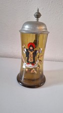 Alter Bierkrug Glas mit Zinndeckel Münchner Kindl