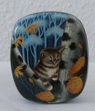 Russische Lackkunst! Lackmalerei. Relief-Dose! Gemalte Schatulle! KATZE IM WALD!