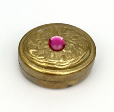 Vintage Pillendose Antik Schmuckbox Floral Messing Stein Schatulle Dose #2769