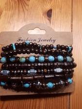 7 Armbänder Holzperlen Indianerschmuck  flexibel, Holzperlen, Keramik,  NEU ??