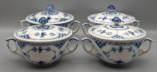4er Set Suppenterrine mit Deckel - Royal Copenhagen blau geriffelt Halbspitze - 11 cm