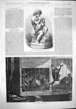 Alter antiker Druck 1862 Internationale Ausstellung Marmorgruppe Affenkäfig 19.