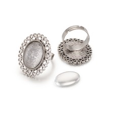10 Sets Blume Finger Ring Einfassung Fassungen Tablett 13x18 mm Oval Glas Cabochons