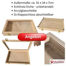 Sammlervitrine aus unbehandeltem Echtholz – Eiche ca. 510 x 340 x 70mm