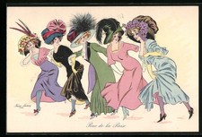 Künstler-AK Xavier Sager: Rue de la Paix, Bunte Damenreihe 