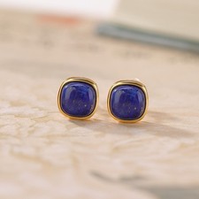 N02 Ohrringe quadratischer blauer Lapislazuli vergoldet Silber 925 Ohrstecker