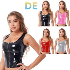 Damen Wetlook Leder Weste Sexy Top Glanz Lack-Lederlook Kurzes Oberteil Clubwear
