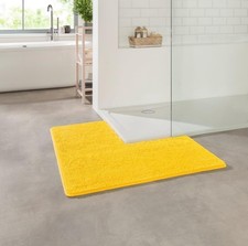 Rutschfeste Eck Badematte (Mikrofaser) 50x100x100cm - Waschbar, Chenille - Gelb