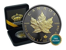 2025 1OZ Silber Canada Maple Leaf 24kt Gold vergoldet Black Empire NUR 500 Stück #132
