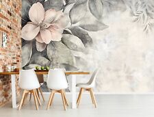 Fototapete Blätter Blumen Beton Vintage Wohnzimmer VLIES TAPETE XXL + KLEISTER