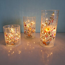 Neues 3 Design-Glaslaternenset m. floralem Muster und LED von Flambiance
