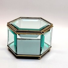 Art Deco Kristallglas Schatulle/Deckeldose, Metallmontierung.