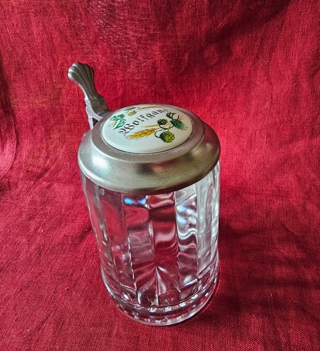 Bierhumpen glas mit zinndeckel - bierhumpen,