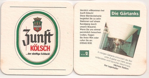 Zunft kölsch bierdeckel - zunft,