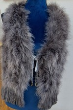 Echte Fellweste Straussenfedern Kaninchen-Trotteln  grau Gr. 38