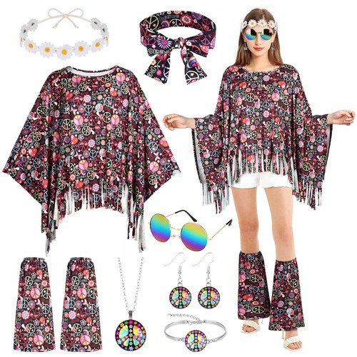 Aoowu hippie kostüm damen - hippie,