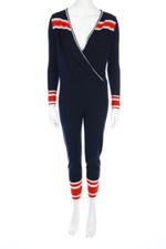 MADELEINE THOMPSON Jumpsuit Knit 100% Cashmere Stripes S navy blue