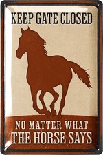 Blechschild PFERDE Schild, TOR SCHLIEßEN, Geschenke für Pferdeliebhaber 20x30