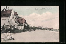 AK Travemünde, Ostseebad, Strasse Strandweg mit Pension Strandhaus Herker 