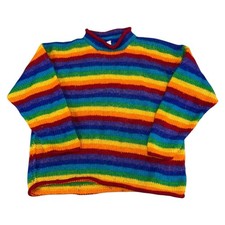 Handarbeit Nepal Strick Pullover gestreift 100% Wolle Funky Hippie Retro Damen 2XL