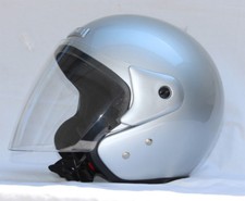 Jet Helm Scooter, silber, mit großem Visier, Motorradhelm