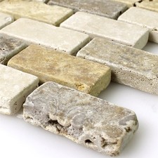 Travertin Naturstein Mosaik Matte Braun Beige Rot Fliesen Bordüre Badezimmer Bad