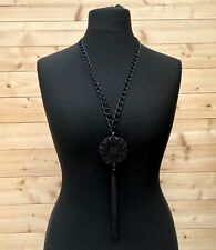 Statement Halskette Kette Longkette Bettelkette Lagenlook Blüten Ornament schw.