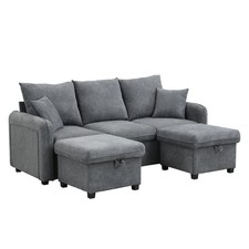 Modern Ecksofa U-Form 3 Sitzer Sofa Modulsofa mit Ottomane und Schubladen Grau