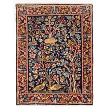 Kerman 84x65 cm Handgeknüpfter Perserteppich Kirman Orient Carpet Rug Blau