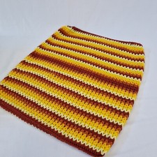 Gehäckeltes Shabby Kissenbezug Handmade Braun Gelb Gestrickt Handarbeit 52x43cm 
