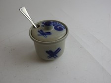 Senftopf, Steingut, blau/grau