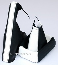 Schaltsack + Handbremssack passend für OPEL CORSA B, TIGRA A Leder Weiß-Schwarz