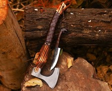 Wikinger Axt Mit Rabankopf Messer Eichenholz Griff Handgefertigt Mit LederSchutz