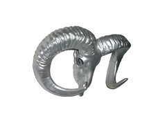 Widder Kopf Schädel Geweih Wandbehang Deko silberfarben 33 cm Harz