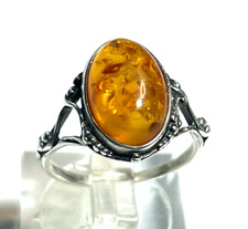 Aparter 925 Silber Ring Bernstein Cabochon RG 47 Ø 15mm solide Qualität gepflegt