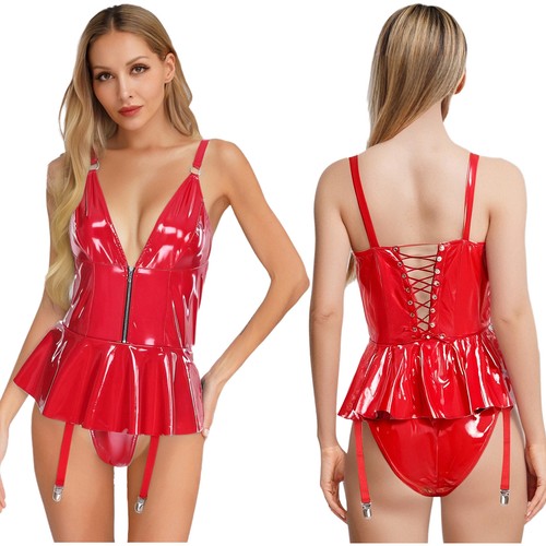Damen wetlook minikleid - de,