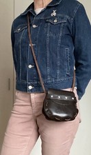 Tasche Schultertasche robust Sattelleder braun Strasssteine *Handarbeit*Unikat*