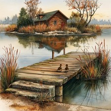 Wandbild Holzsteg Enten See