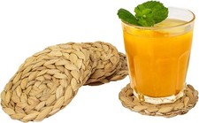 HMF 6xUntersetzer rund für Gläser Glasuntersetzer geflochten aus Wasserhyazinthe